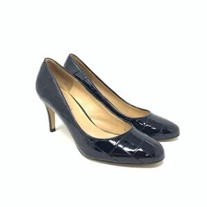 Talbots Women’s Black Leather Croc Embossed Round Toe Pumps Size 8 Classic Heels
